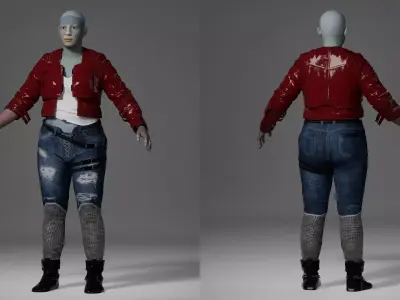 Stylized Realistic Female Outfit - Street Biker Style Low-poly 3D model