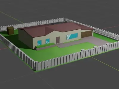 Low-poly House with picket fence Low-poly 3D model