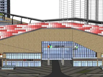 contemporary shopping mall glass facade 3D model