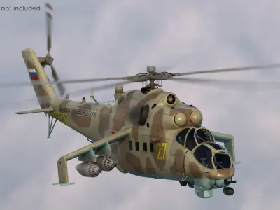  Russian Mil Mi-24B Hind Attack Helicopter Rigged for Maya 