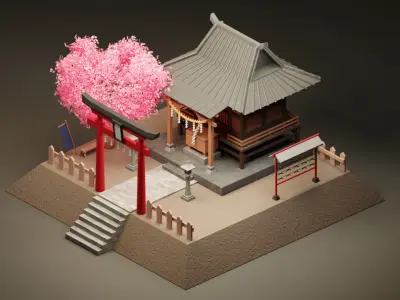 Japan Shrine - Cartoon Game Isometric Low-poly 3D model