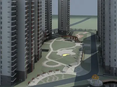 Architecture residential building in middle of street 3D model
