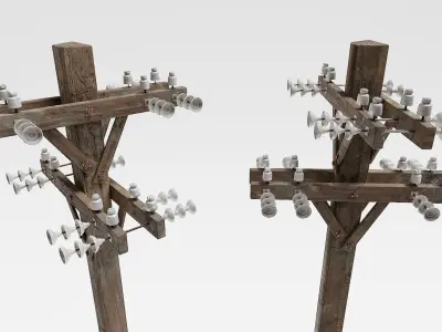 Electric wooden pole da1 Low-poly 3D model