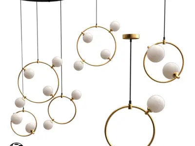 EXIST gold pendant lamp with two balls hanging from it 3D model