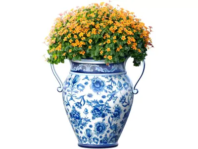 Bouquet of flowers in floor vase pot for decorating  3D model