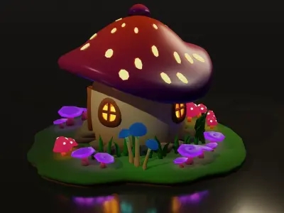 Low Poly Mushroom House Low-poly 3D model