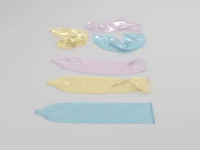 Condoms group of different colored plastic wraps 3D model