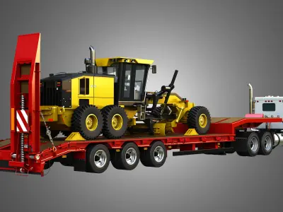 57P Semi Truck with JD - 870GGP Grader  3 in 1 3D Model Pack