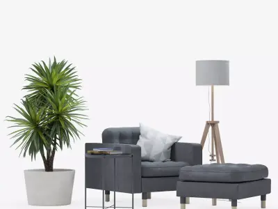 IKEA set with LANDSKRONA armchair and ottoman GLADOM coffe table 3D model