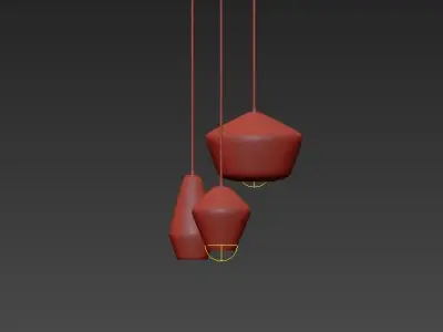 Sculptural three glass pendant lights hanging from gold chain 3D model