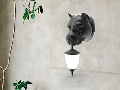dog Head Wall Lamp 3D print model 2