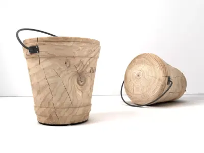 Secchio two wooden buckets with handles 3D model
