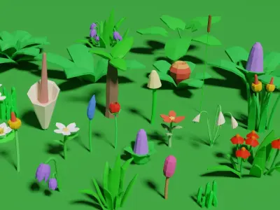 Plant Set Lowpoly Style Low-poly 3D model