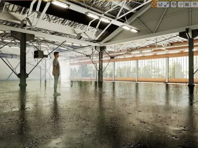 warehouse empty with concrete floor and windows Low-poly 3D model