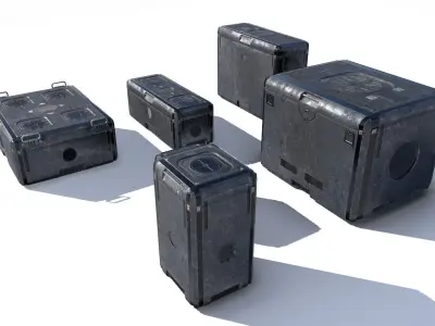 Sci Fi old grey-blue cargo crates Low-poly 3D model