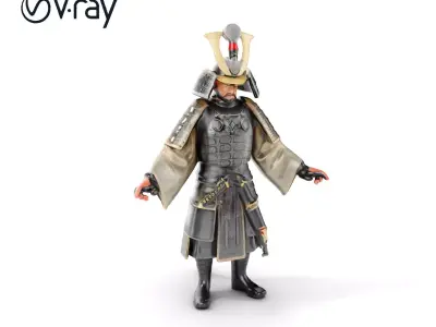 Samurai Warrior Character Model Rigged and Animated Low-poly 3D model
