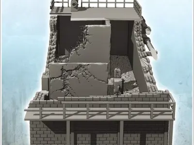 Brick industrial building with staircase and piping ruined versi 3D print model