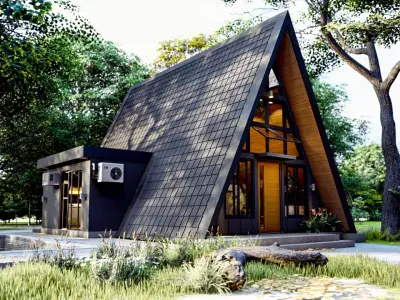 A-Frame House  3-Bedroom with Attic Modern Cabin 3D Model Low-poly 3D model