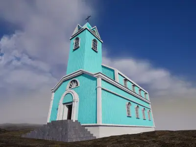Modern Town Church With Interior Game Ready  Low-poly 3D model