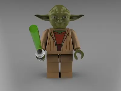 Yoda lego holding light saber 3D model