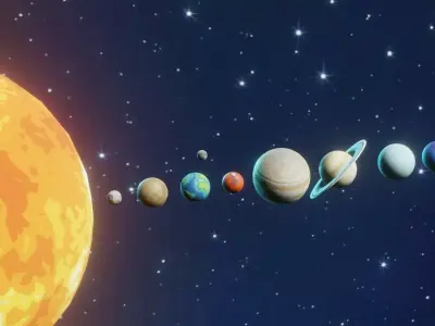 Stylized Solar System 3D Model With 25 Sci Fi Music Tracks Low-poly 3D model