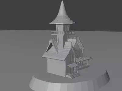 Abandoned Witch Tower  Cozy Spooky Low Poly Diorama 3D model