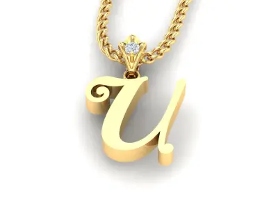 Light Gold Fancy Font Pendant U 3D print model