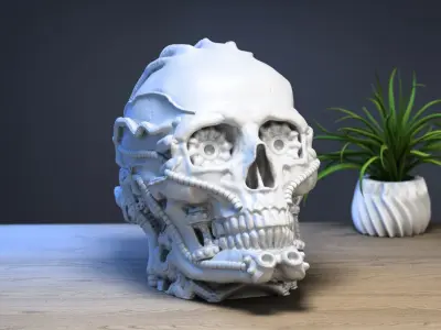Robot Skull Headphone Stand Cyborg Headset Stand 3D print model 4