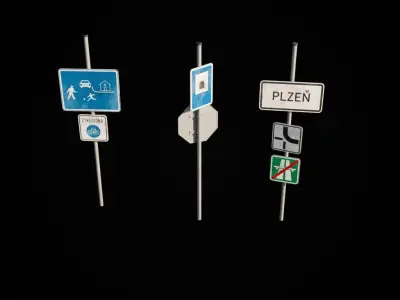 Czech road signs pack - Misc 1 Low-poly 3D model