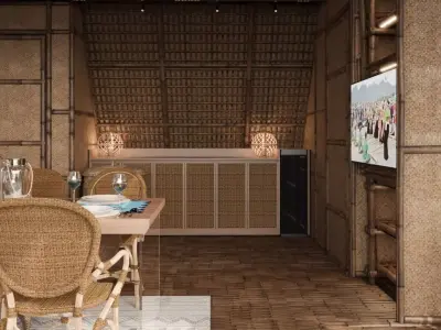 -Living Room and Kitchen with Dinning Set Low-poly121 Low-poly 3D model