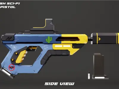 IMESH-SCIFI PISTOL Low-poly 3D model