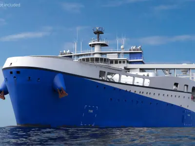  Marine Research Vessel with Side Lifeboat White and Blue 