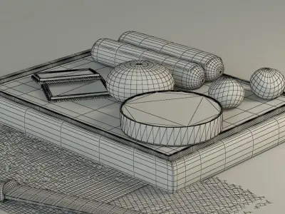 Pastries chocolates and on wooden cutting board Low-poly 3D model