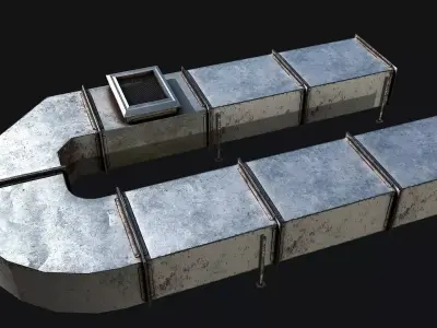 Venvilation Set metal structure with pipe in middle Low-poly 3D model