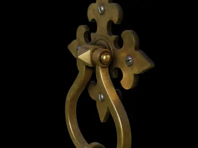 Door Handle 1- Brass and Steel materials 3D model
