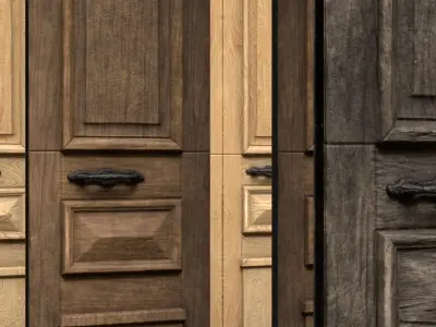 Entrance Wooden Double Door realistic with window Low-poly 3D model