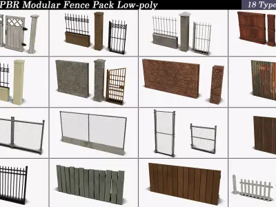 Modular Fence Pack PBR Low-poly 3D model