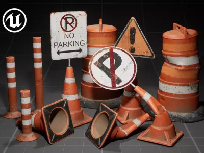 Used Road Props batch01 Low-poly 3D model
