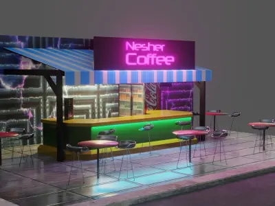 Coffee Shop - Low Poly Game Ready - PBR Low-poly 3D model