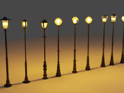 single straight-head street lamp Low-poly 3D model