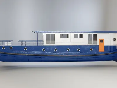  Dutch Barge Houseboat 3D Model Modern Floating Home 
