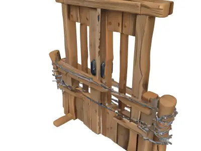 Stylized Wooden Barbed Wire Gate Low-poly 3D model