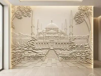 Sultan Ahmed Mosque Relief  Wall Decor Set STL Mural CNC 359  3D model