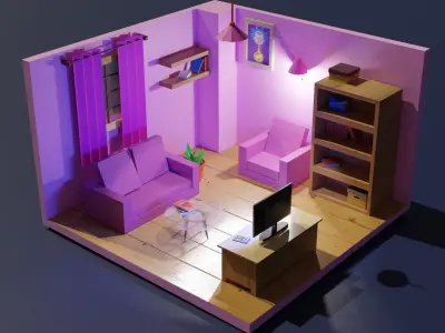 Low Poly Living Room 3D model