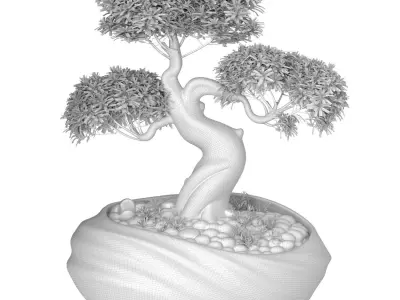Decorative Bonsai Tree in Marble Flowerpot Vase Urn Pot 3D model