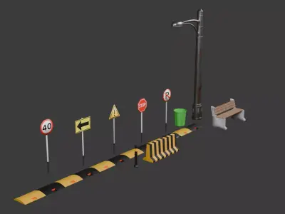 City Street Assets Pack Game Ready Low Poly Low-poly 3D model