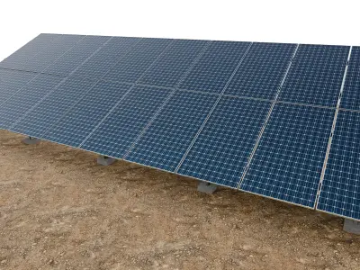 Lowpoly Ground Mounted Solar Panels-10 Rows of PV Modules Low-poly 3D model