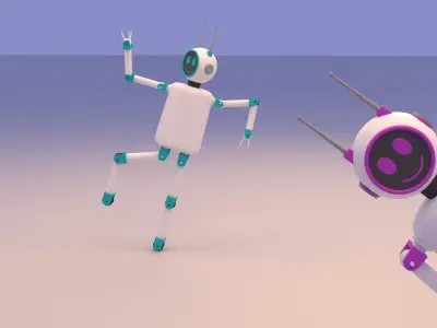 Cartoon Cute Couple Robot Low-poly 3D model