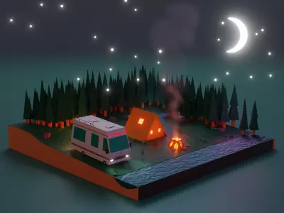 Camp Fire Blender Lowpoly Isometric Low-poly 3D model