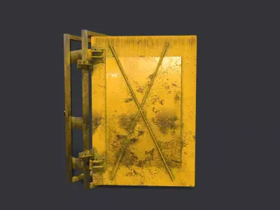 Old metal door with lattice and lock Low-poly 3D model Low-poly 3D model